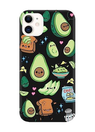 Матовый черный чехол на iphone 11 :: милашки авокадо каваи (принт 305)