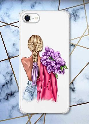Чохол з потовщеними кутами на iphone 7/ 7s/ 8/ 8s :: дівчина з бузком (принт 7)