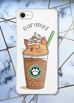 Чохол з потовщеними кутами на iphone 7/ 7s/ 8/ 8s :: капучіно котик (принт 97)