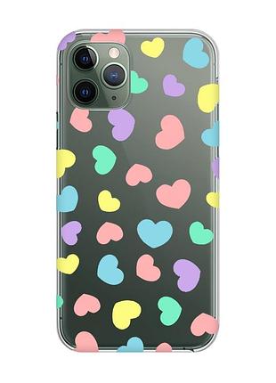 Прозорий чохол на iphone 12 / 12 pro :: різнокольорові сердечка (принт 335)