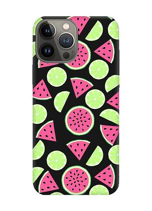 Матовый черный чехол на iphone 13 pro :: арбузы и лайм (принт 345)