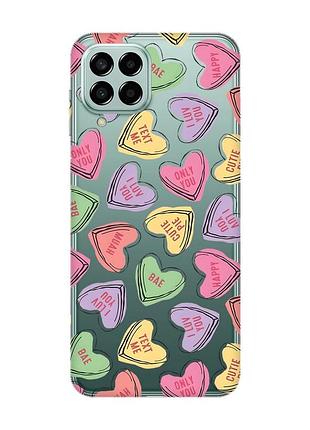 Прозорий чохол на samsung galaxy m33 5g :: сердечка з текстом (принт 333)