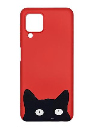 Матовый красный чехол на samsung galaxy m32/a22/m22 4g :: кошечка (принт 119)