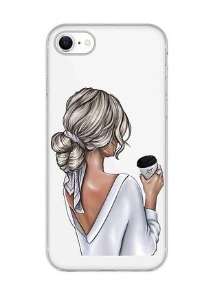Прозрачный чехол на iphone 7/8/se 2020 :: девушка с латте (принт 227)