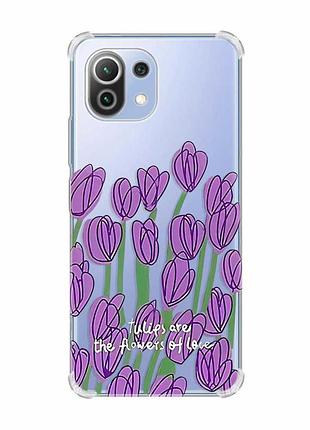 Чохол з потовщеними кутами на xiaomi mi 11 lite :: тюльпани (принт 265)