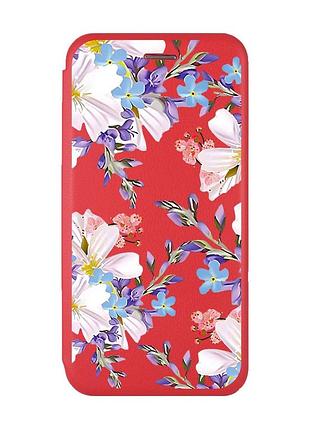 Чехол-книжка с рисунком для xiaomi redmi 9c/10a красный :: цветочный рисунок (принт 272)