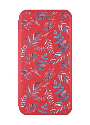 Чехол-книжка с рисунком для xiaomi redmi 8a красный :: растительный фон (принт 276)