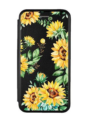 Чехол-книжка с рисунком для samsung galaxy a50 (2019) a505/a30s черный :: подсолнухи (принт 288)