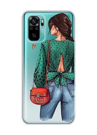Прозрачный чехол на xiaomi redmi note 10 / note 10s девушка в зеленом (принт 224)
