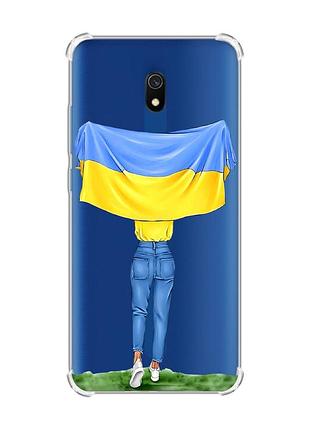 Чохол з потовщеними кутами на xiaomi redmi 8a :: дівчина з прапором (принт 263)