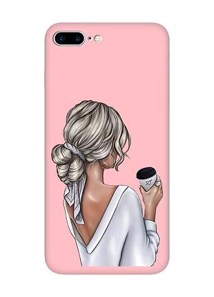 Матовий рожевий чохол на iphone 7 plus/8 plus :: дівчина з латте (принт 227)