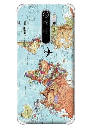 Чехол с утолщёнными углами на xiaomi redmi note 8 pro :: карта мира (принт 318)