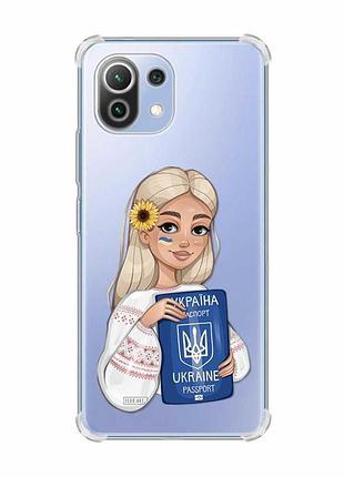 Чохол з потовщеними кутами на xiaomi mi 11 lite :: дівчина з паспортом (принт 13)