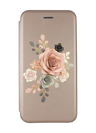 Чехол-книжка с рисунком для xiaomi redmi 9c/10a золотой :: розы (принт 275)