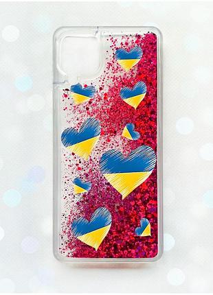 Чохол з плаваючими блискітками samsung galaxy a12 рожевий :: сердечка. україна (принт 258)