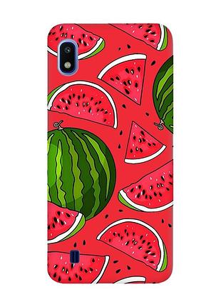 Матовый красный чехол на samsung galaxy а10 (2019) а105 :: арбузы (принт 341)