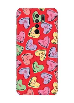 Матовый красный чехол на xiaomi redmi 9 :: сердечка с текстом (принт 333)