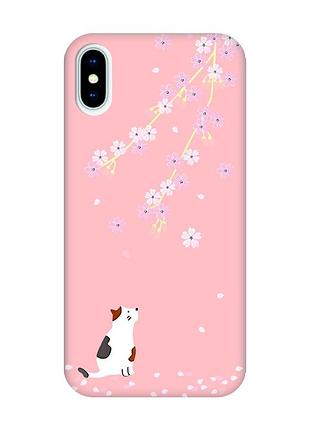 Матовий рожевий чохол на iphone x / xs :: котик і сакура (принт 283)