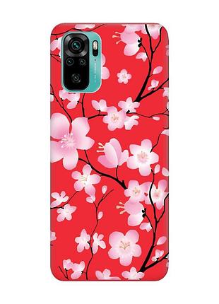 Матовий червоний чохол на xiaomi redmi note 10 / note 10s :: квітуча сакура (принт 282)