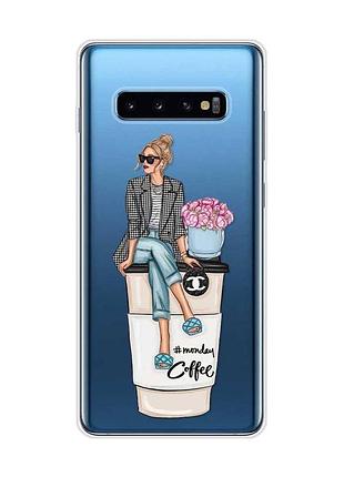 Прозорий чохол на samsung galaxy s10 plus :: дівчина на каві (принт 228)