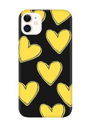 Матовий чорний чохол на apple iphone 11 (6.1) :: сердечка жовті (принт 259)