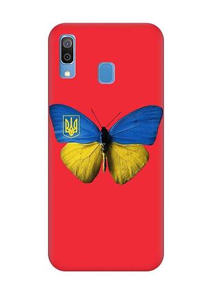 Матовый красный чехол на samsung galaxy a30 (2019) / a20 (2019) :: бабочка украина (принт 255)