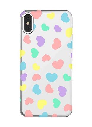 Прозорий чохол на iphone x / xs :: різнокольорові сердечка (принт 335)