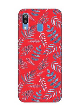 Матовый красный чехол на samsung galaxy a30 (2019) / a20 (2019) :: растительный фон (принт 276)