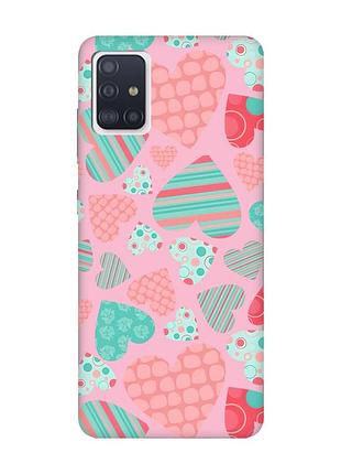Матовый розовый чехол на samsung galaxy a71 / a715 :: разноцветные сердечка (принт 334)