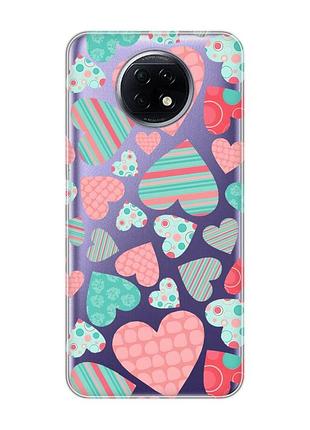 Прозрачный чехол для xiaomi redmi note 9t/redmi note 9 5g :: разноцветные сердечка (принт 334)