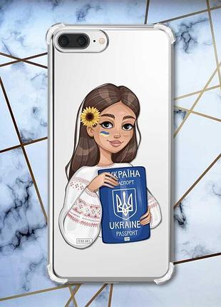 Чехол с утолщёнными углами на iphone 7 plus/8 plus :: девушка с паспортом (принт 12)