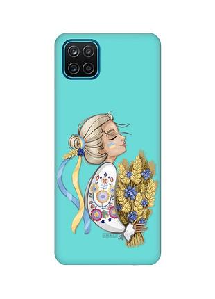 Матовий бірюзовий чохол на samsung galaxy a12 :: українка з колосками (патріотичний принт 173)