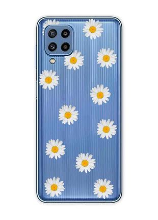 Прозрачный чехол на samsung galaxy m32 / m22 / a22 4g фон ромашки (принт 41)