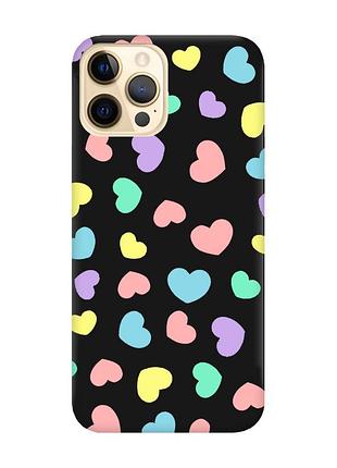 Матовий чорний чохол на apple iphone 12 pro max :: різнокольорові сердечка (принт 335)