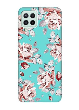 Матовий бірюзовий чохол на samsung galaxy m32/m22/a22 4g :: фон троянди (принт 273)