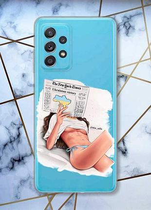 Прозорий чохол на samsung galaxy a52 дівчина з газетою (принт 31)