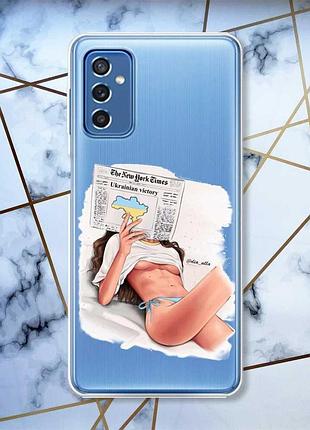 Прозорий чохол на samsung galaxy m52 дівчина з газетою (принт 31)
