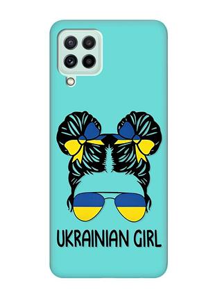 Матовый бирюзовый чехол на samsung galaxy m32/m22/a22 4g :: украинская девушка (патриотический принт 113)