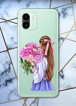 Прозорий чохол на xiaomi redmi a1 дівчина з півоніями (принт 11)