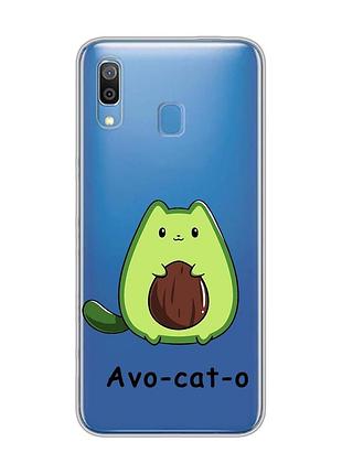 Прозрачный чехол на samsung galaxy a30 (2019)/a20 (2019) котик авокадо (принт 306)
