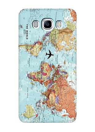 Матовый чехол с бирюзовыми боками на samsung galaxy j7(2016) j710 :: карта мира (принт 318)