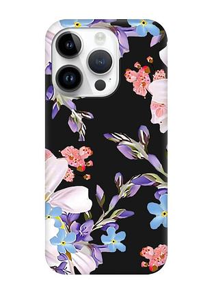 Матовый черный чехол на apple iphone 14 pro цветочный рисунок (принт 272)