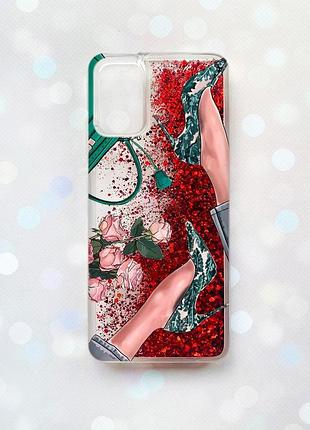 Чохол з плаваючими блискітками для samsung galaxy a03s (a037) червоний :: туфельки і квіти (принт 225)