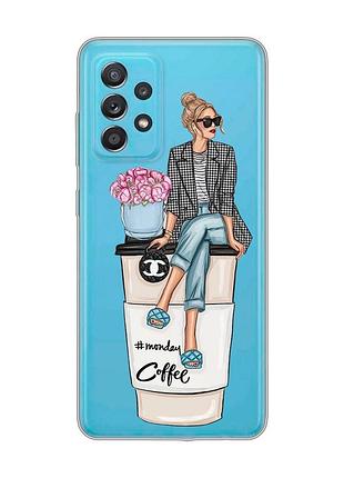 Прозрачный чехол на samsung galaxy a52 :: девушка на кофе (принт 228)