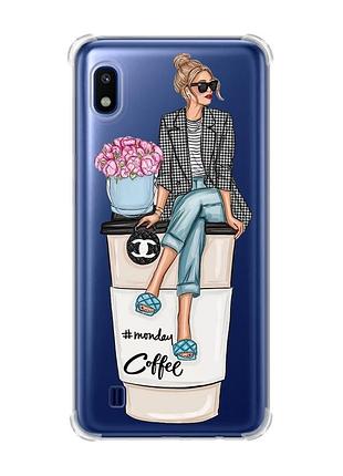 Чохол з потовщеними кутами на samsung galaxy a10 (2019)/a105 :: дівчина на каві (принт 228)
