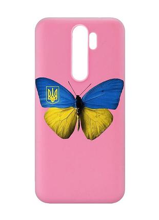 Матовый розовый чехол на xiaomi redmi note 8 pro :: бабочка украина (принт 255)