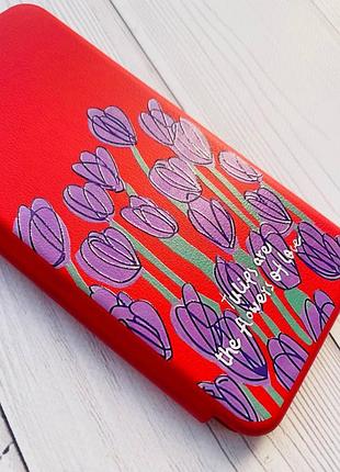 Чехол-книжка с рисунком для xiaomi redmi note 8 pro красный :: тюльпаны (принт 265) 2