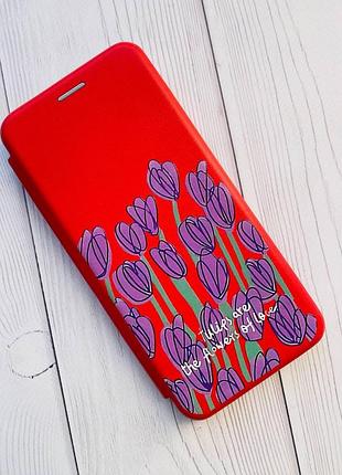 Чехол-книжка с рисунком для xiaomi redmi note 8 pro красный :: тюльпаны (принт 265) 3