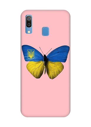 Матовый розовый чехол на samsung galaxy a30 (2019) / a20 (2019) :: бабочка украина (принт 255)