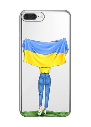 Прозрачный чехол на iphone 7 plus/8 plus :: девушка с флагом (принт 263)